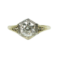 Art Deco Filigree Engagement Ring set with an Old Euro