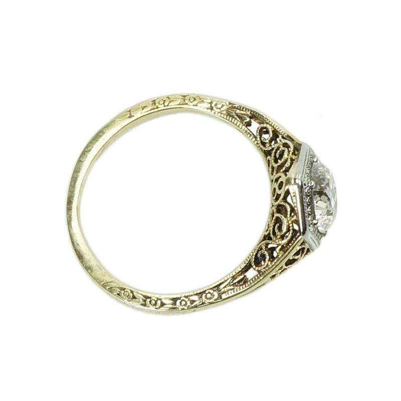 Art Deco Filigree Engagement Ring set with an Old Euro