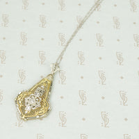 Large Filligree Diamond Pendant in 2 Tone Gold