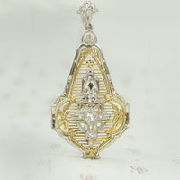 Large Filligree Diamond Pendant in 2 Tone Gold