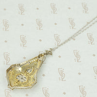 Large Filligree Diamond Pendant in 2 Tone Gold