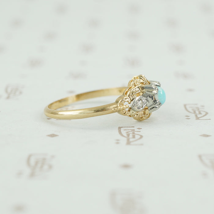side view of vintage opal and diamond ring
