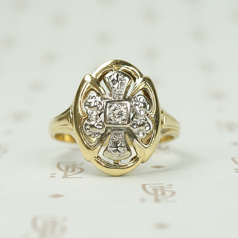 Vintage 2 Tone Gold and Diamond Ring