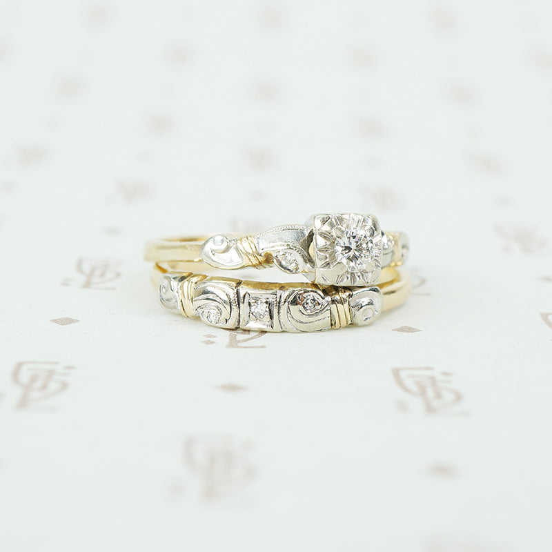 2 tone 14k gold 1940's diamond wedding set