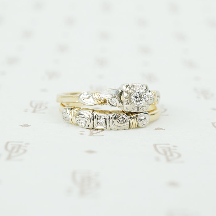 2 tone 14k gold 1940's diamond wedding set