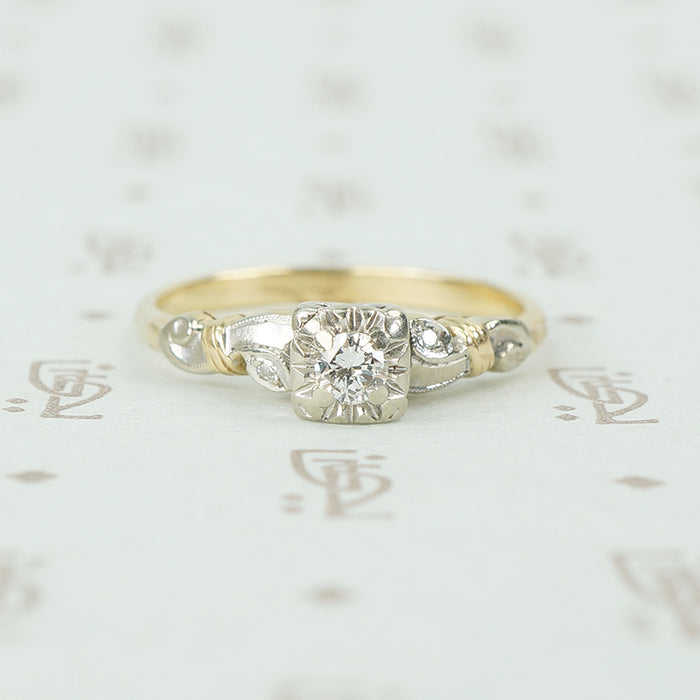 2 tone 14k gold 1940's diamond wedding set