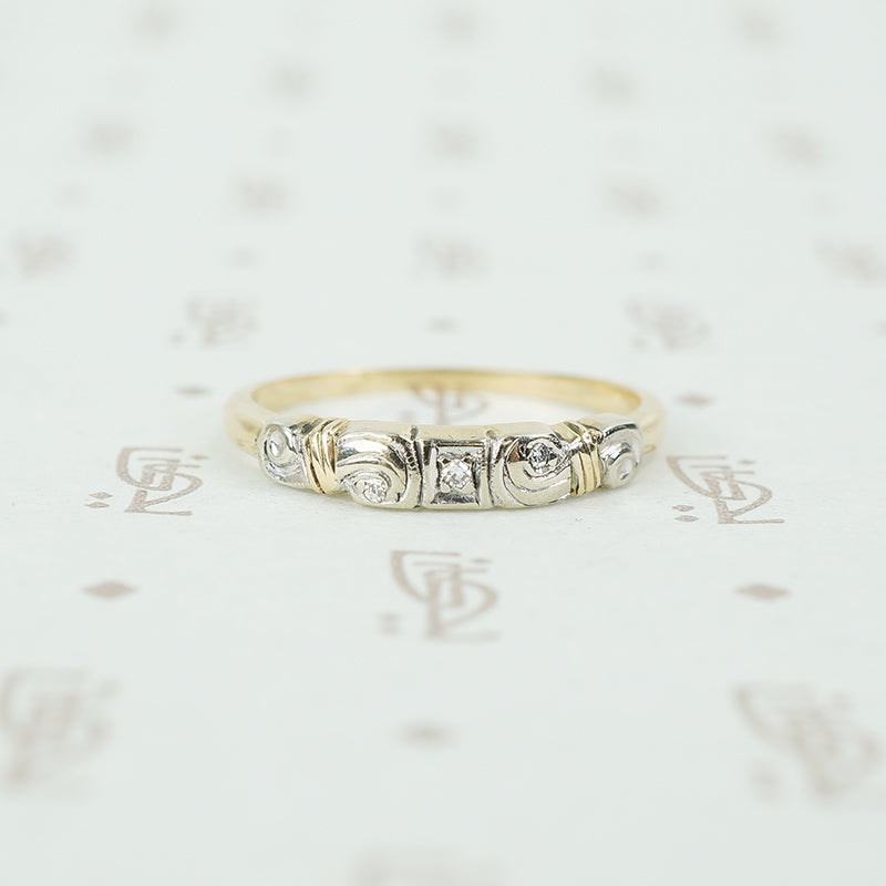 2 tone 14k gold 1940's diamond wedding set