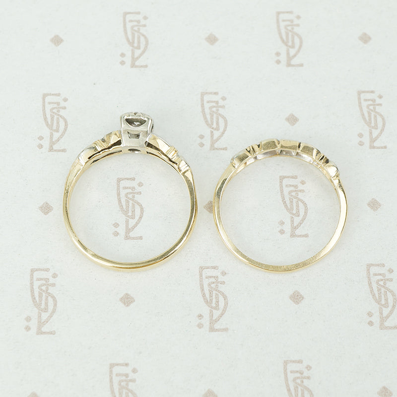 2 tone 14k gold 1940's diamond wedding set