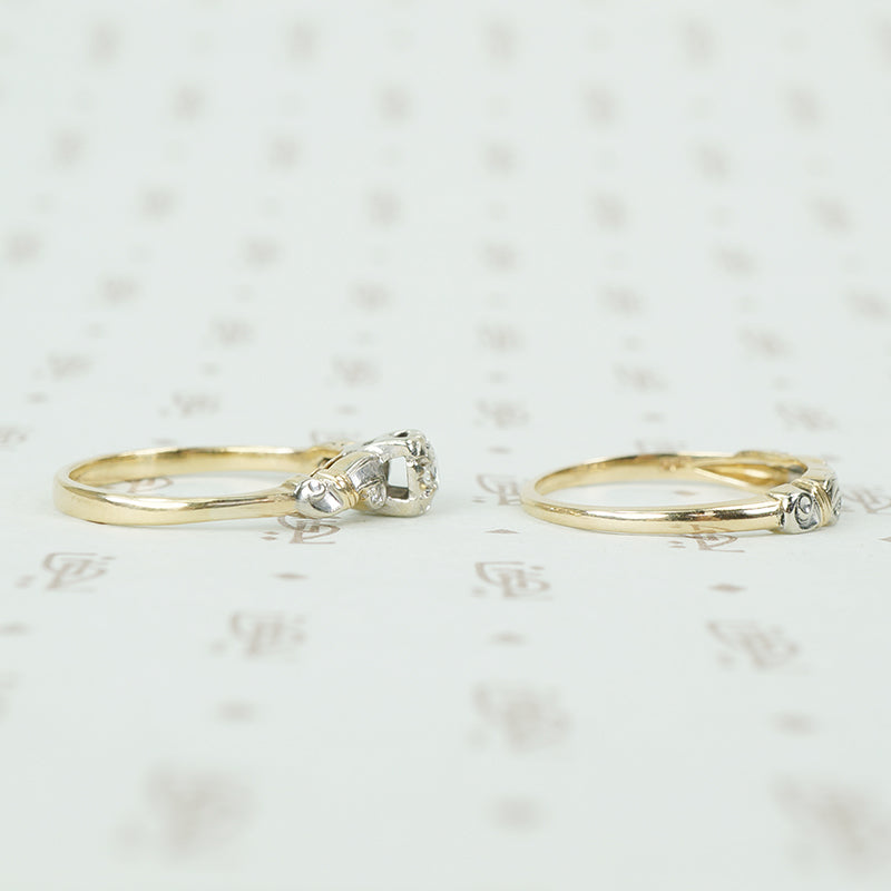 2 tone 14k gold 1940's diamond wedding set