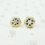2 tone gold star set diamond stud earrings vintage 1940s