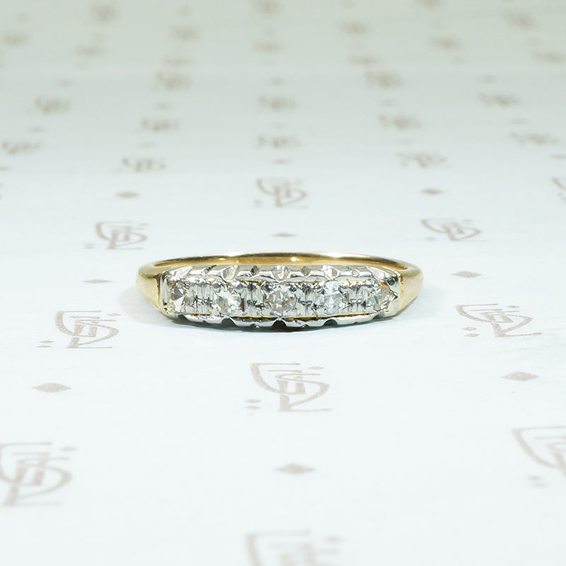 2 tone 14k white and yellow gold 5 diamond band circa 1940