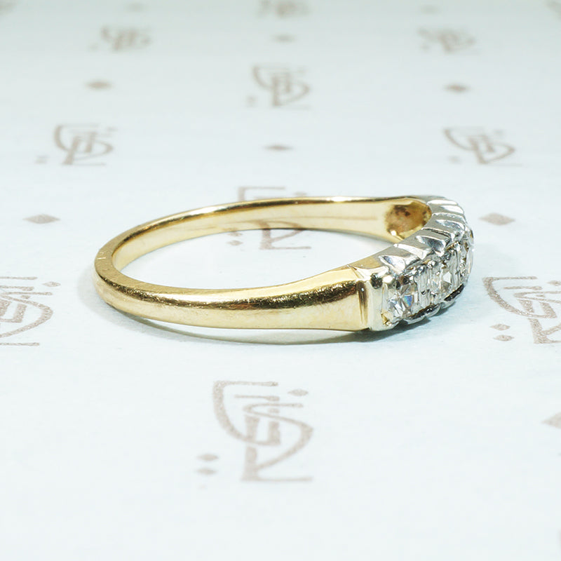 2 tone 14k white and yellow gold 5 diamond band circa 1940