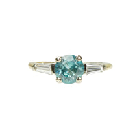 Blue Zircon and Diamond Engagement Ring