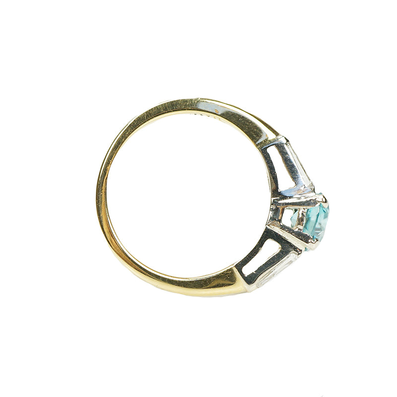 Blue Zircon and Diamond Engagement Ring