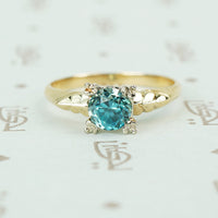 1/2 carat natural blue zircon in 2 tone 14k gold setting vintage engagement ring