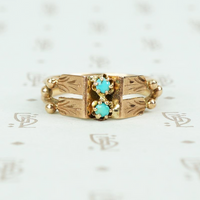 rose gold turquoise ring vintage with 2 turquoise rounds and engraved panels