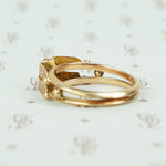 rose gold turquoise ring vintage with 2 turquoise rounds and engraved panels alternate view of side details