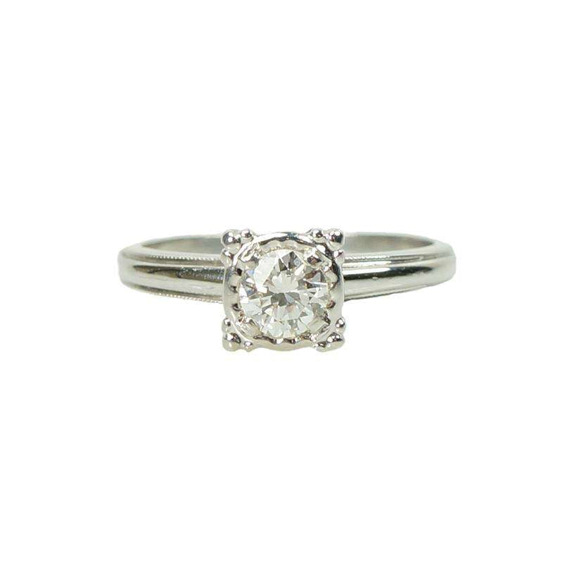 Simply Gorgeous Vintage 50s White Gold Diamond Solitaire