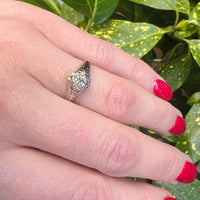 Ornate White Gold Engagement Ring with Charming Old Mine Cut Diamond