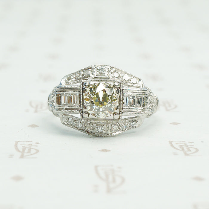 platinum oec and baguette oval 1930's platinum engagement ring