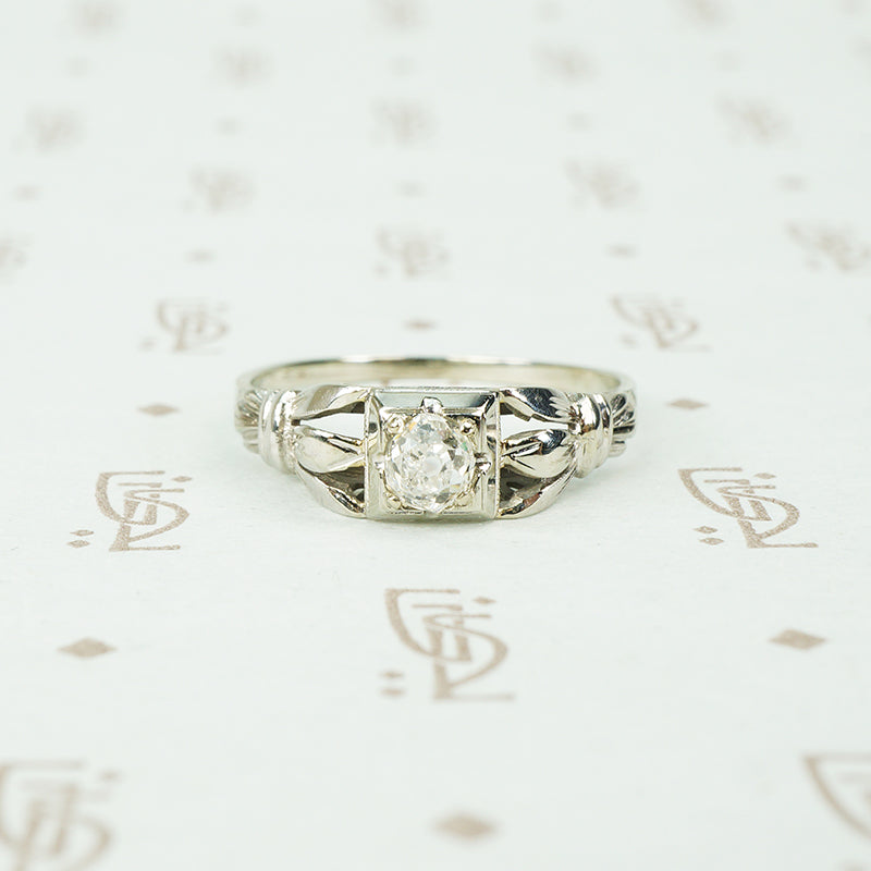 .39 point chunky old mine cut diamond white gold engagement ring