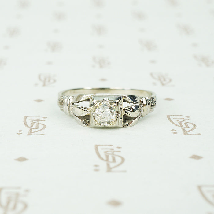 .39 point chunky old mine cut diamond white gold engagement ring