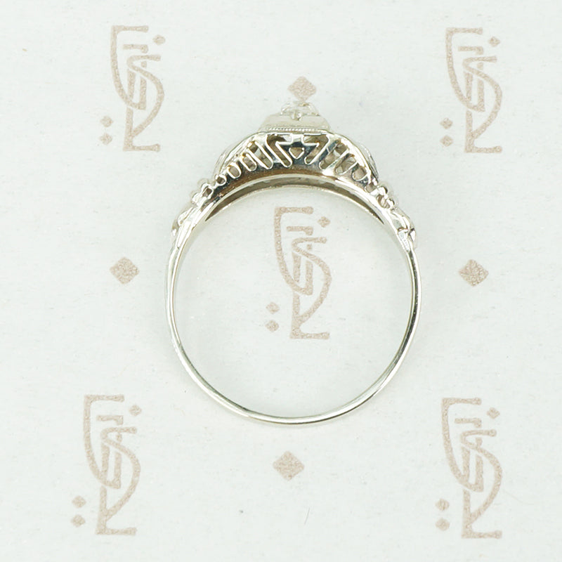 Unique White Gold Mine Cut Diamond Engagement Ring