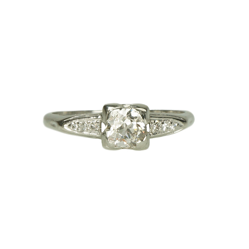 1930's Platinum Old Euro Diamond Engagement Ring