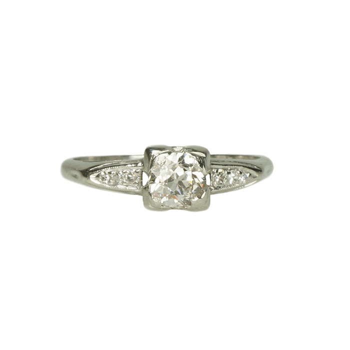 1930's Platinum Old Euro Diamond Engagement Ring