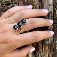 Three Onyx Buds on Silver Vine Ring