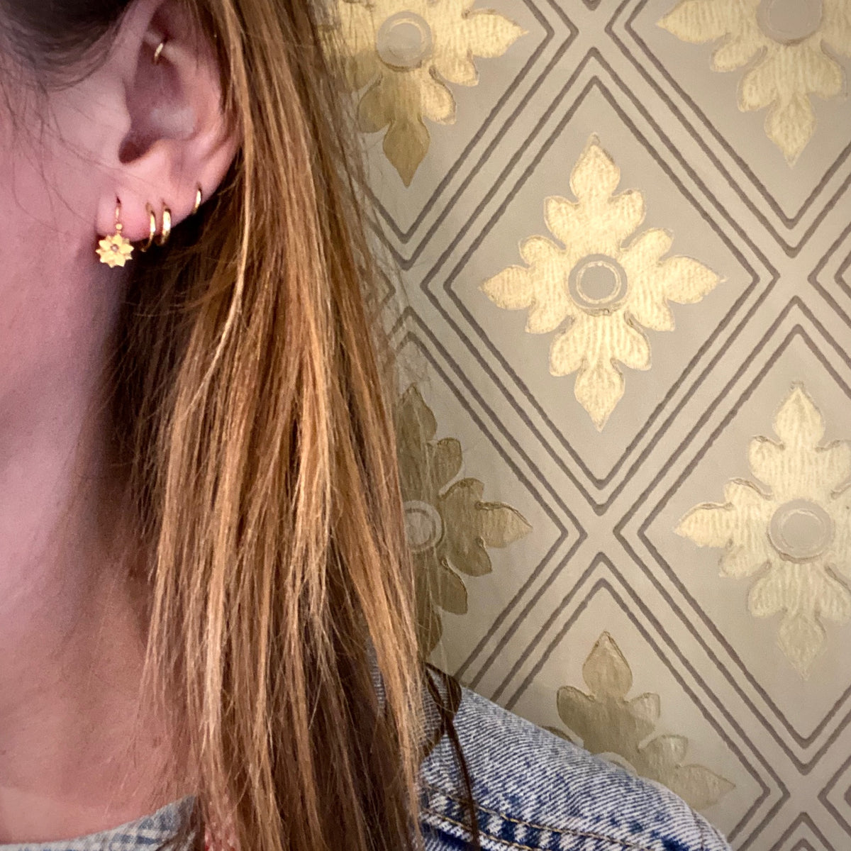 Green & Gold French Flower Earrings