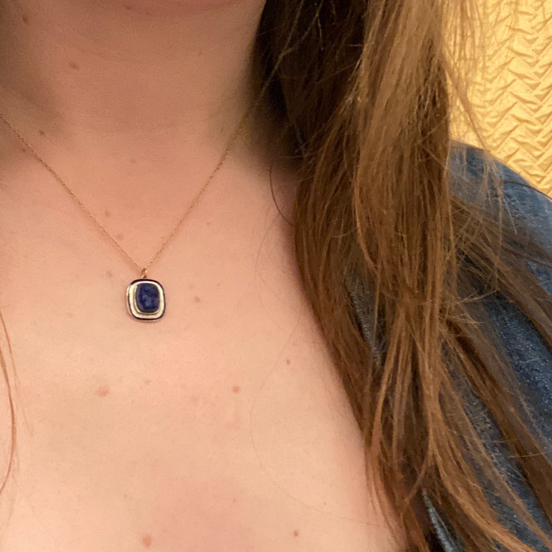 Tiny 18k Lapis Cameo Pendant