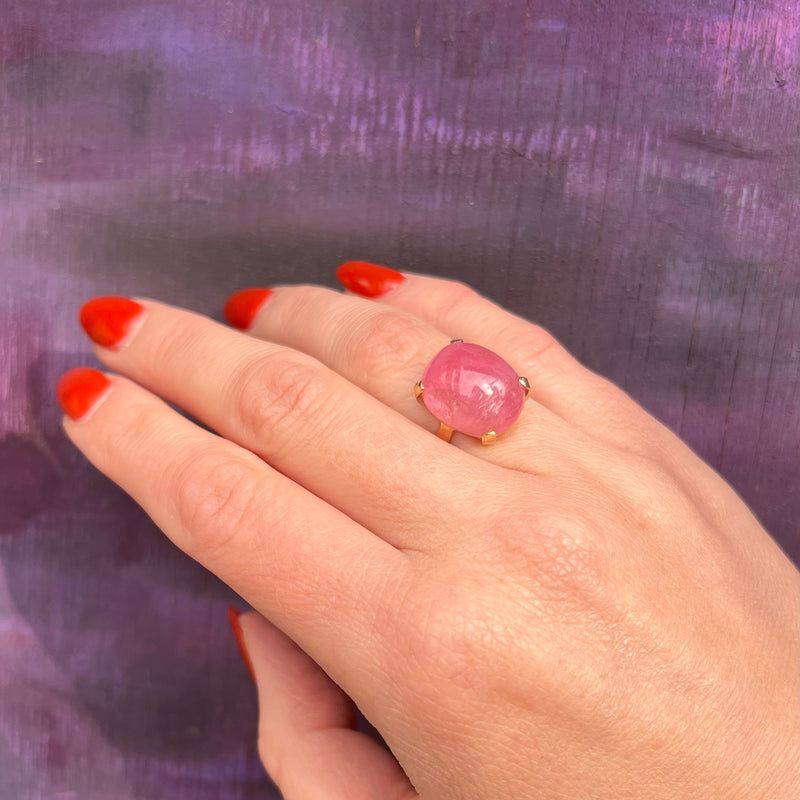 Candy Floss Pink Tourmaline Cabochon Ring