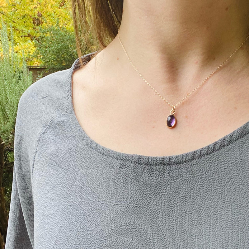 Amethyst Cabochon in Gold Bezel Pendant