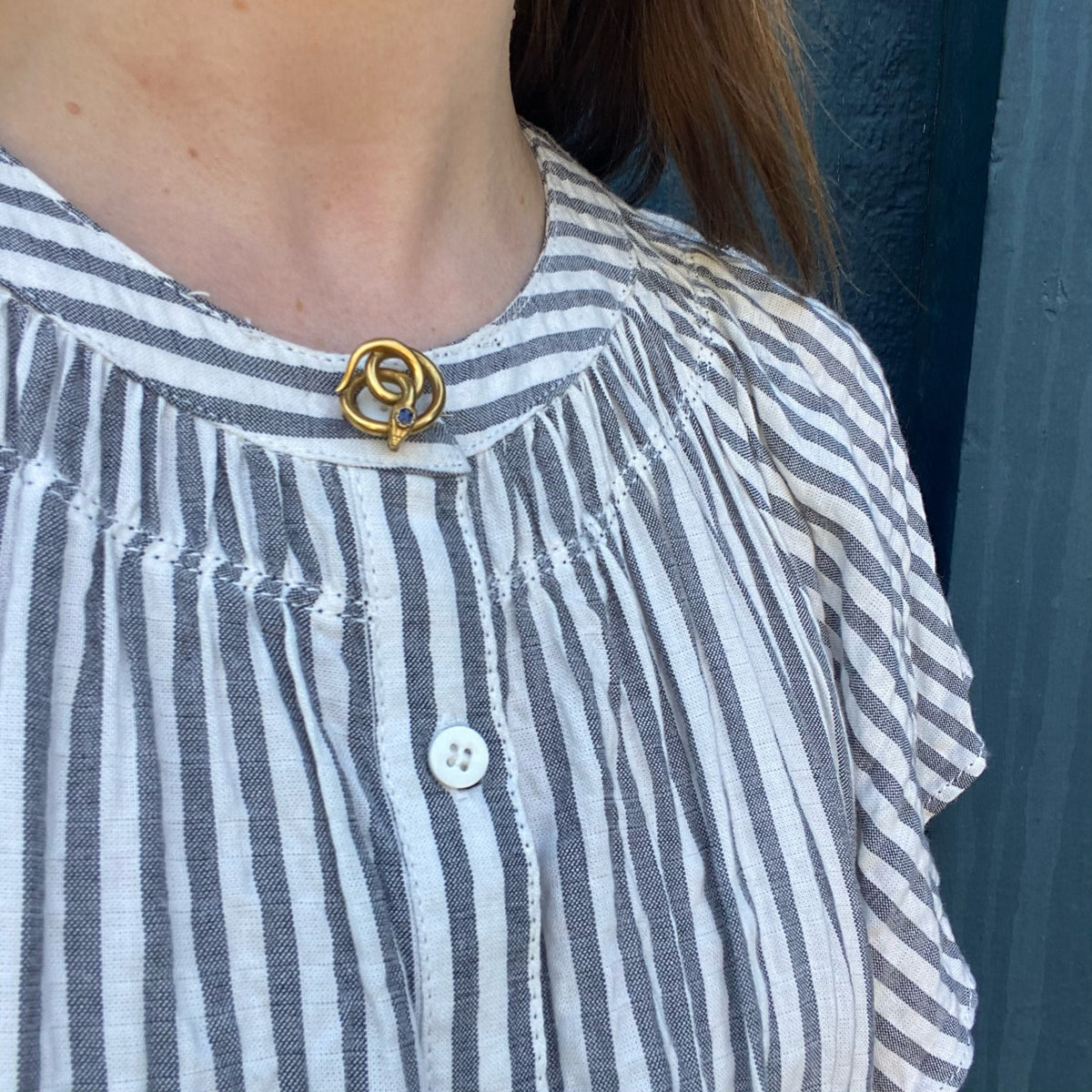 French 18k Gold and Sapphire Snake Brooch
