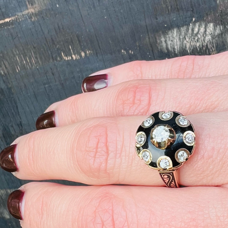 Black Enameled Gold OMC Diamond Ring