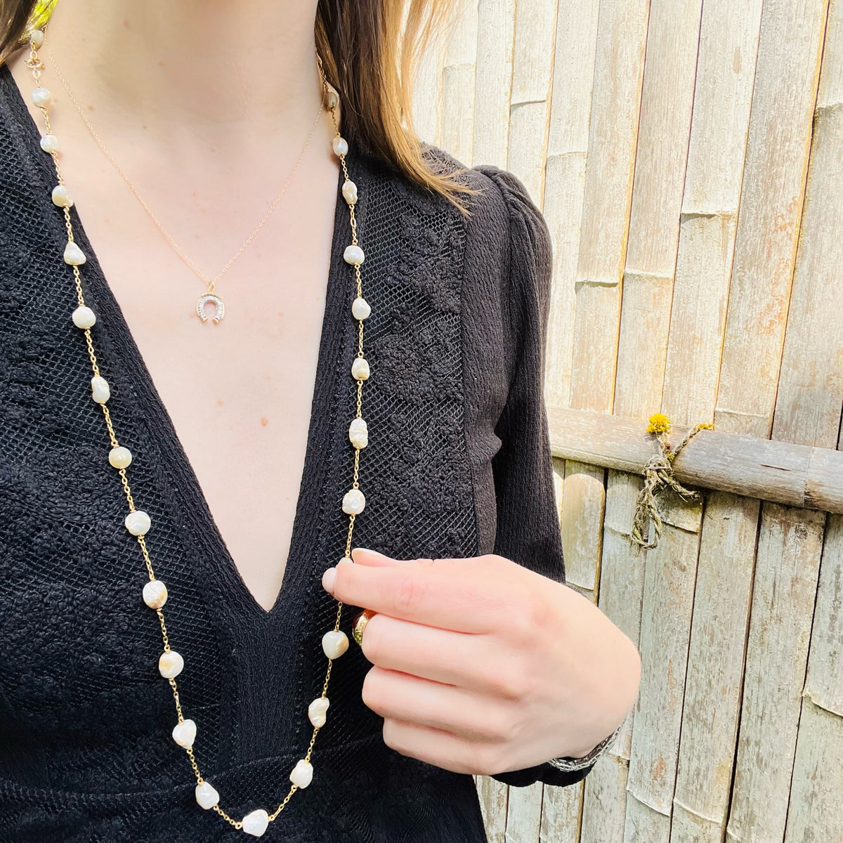 Stunning Baroque Pearls on Long Gold Chain