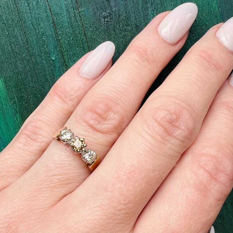 18k Gold and Platinum 3 Diamond Ring