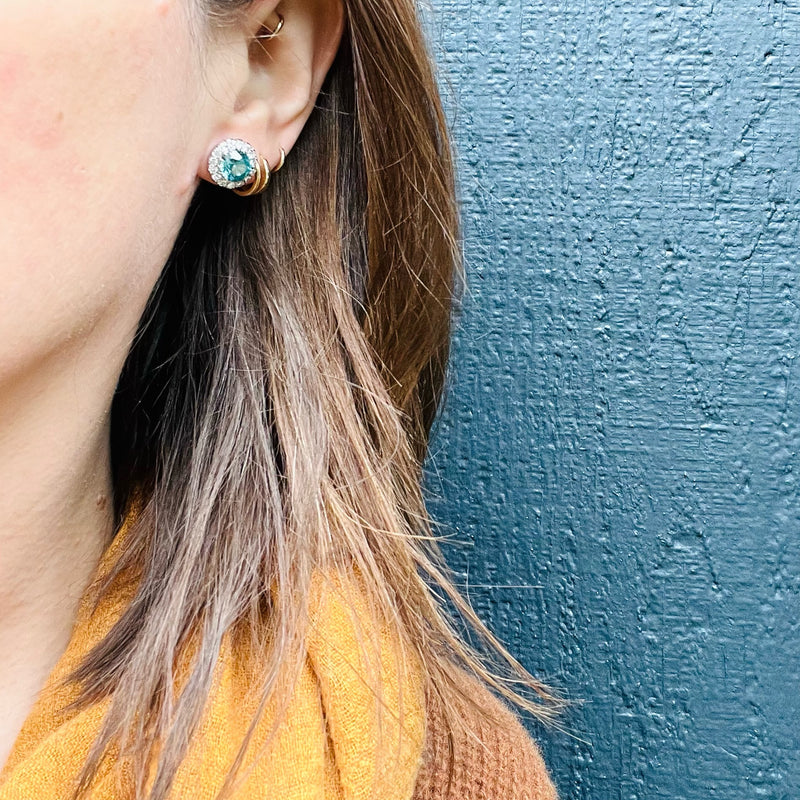 Brilliant Natural Blue Zircon Halo Stud Earrings