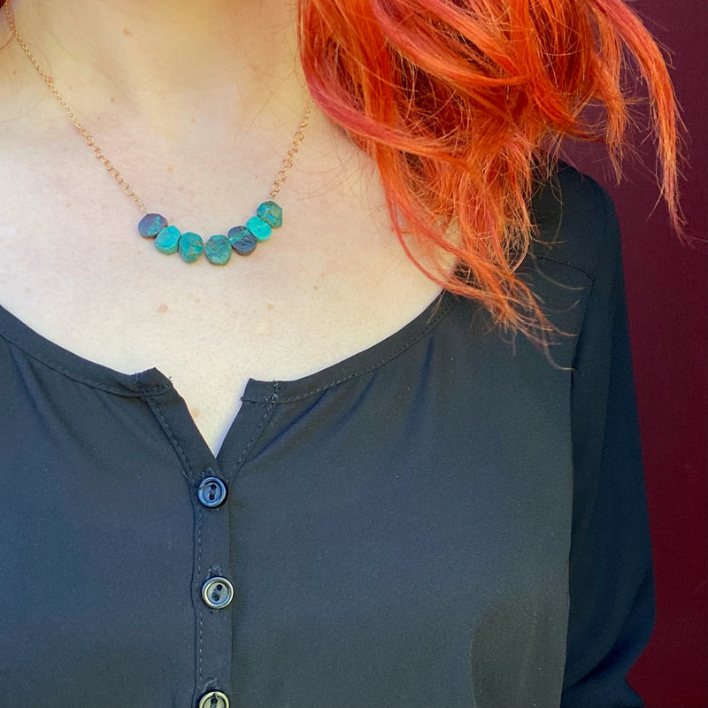 Turquoise Slabs & Gold Filled Chain Necklace by Brin