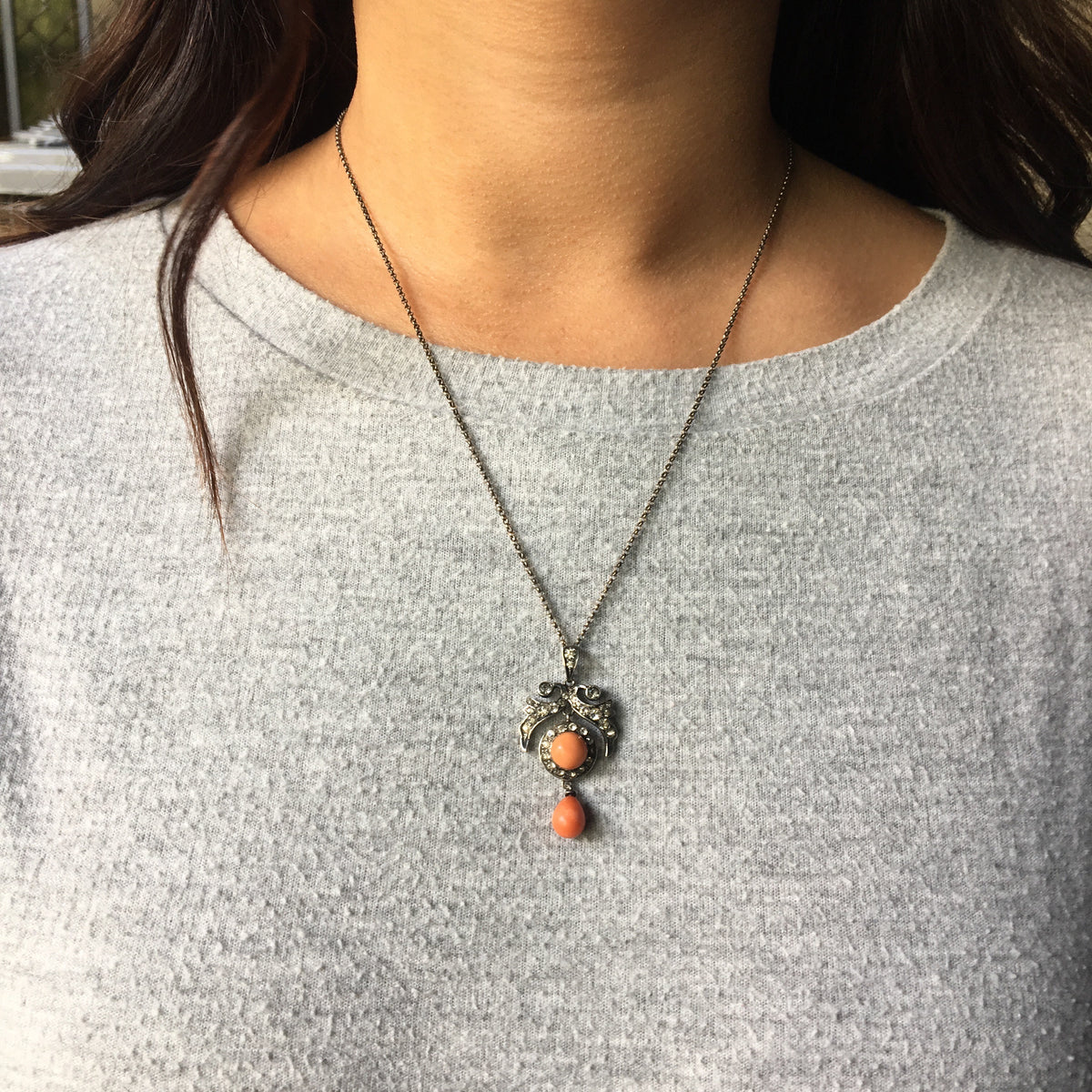 Belle Epoque Natural Material & Paste Silver Pendant