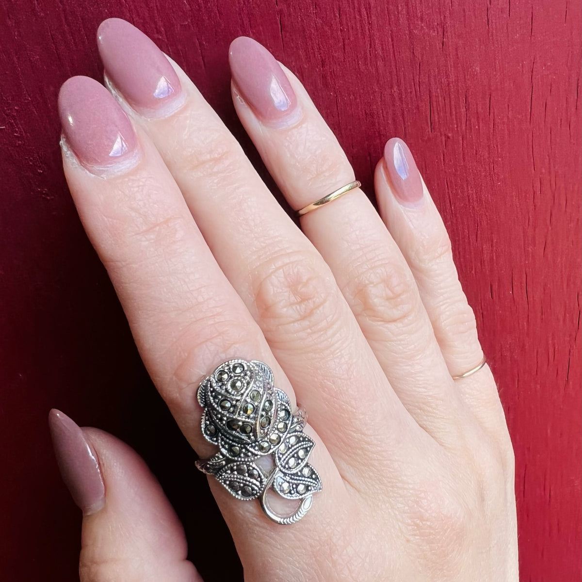 Romantic Marcasite Spangled Rose Ring