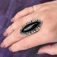 Dramatic Onyx Navette in Mexican Silver Ring