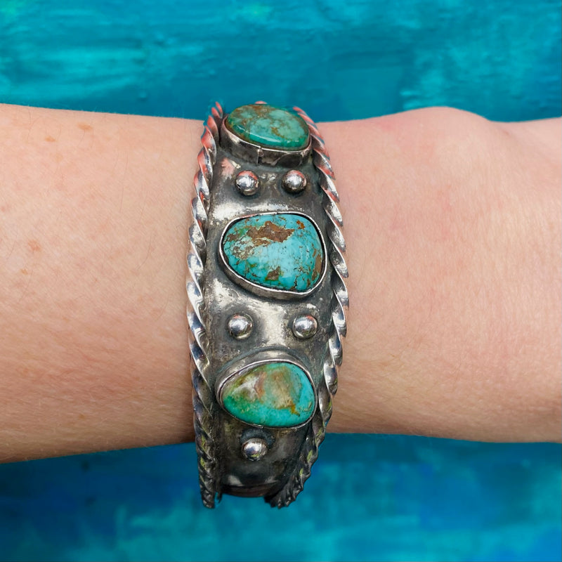 Three Stone Turquoise & Silver Navajo Cuff