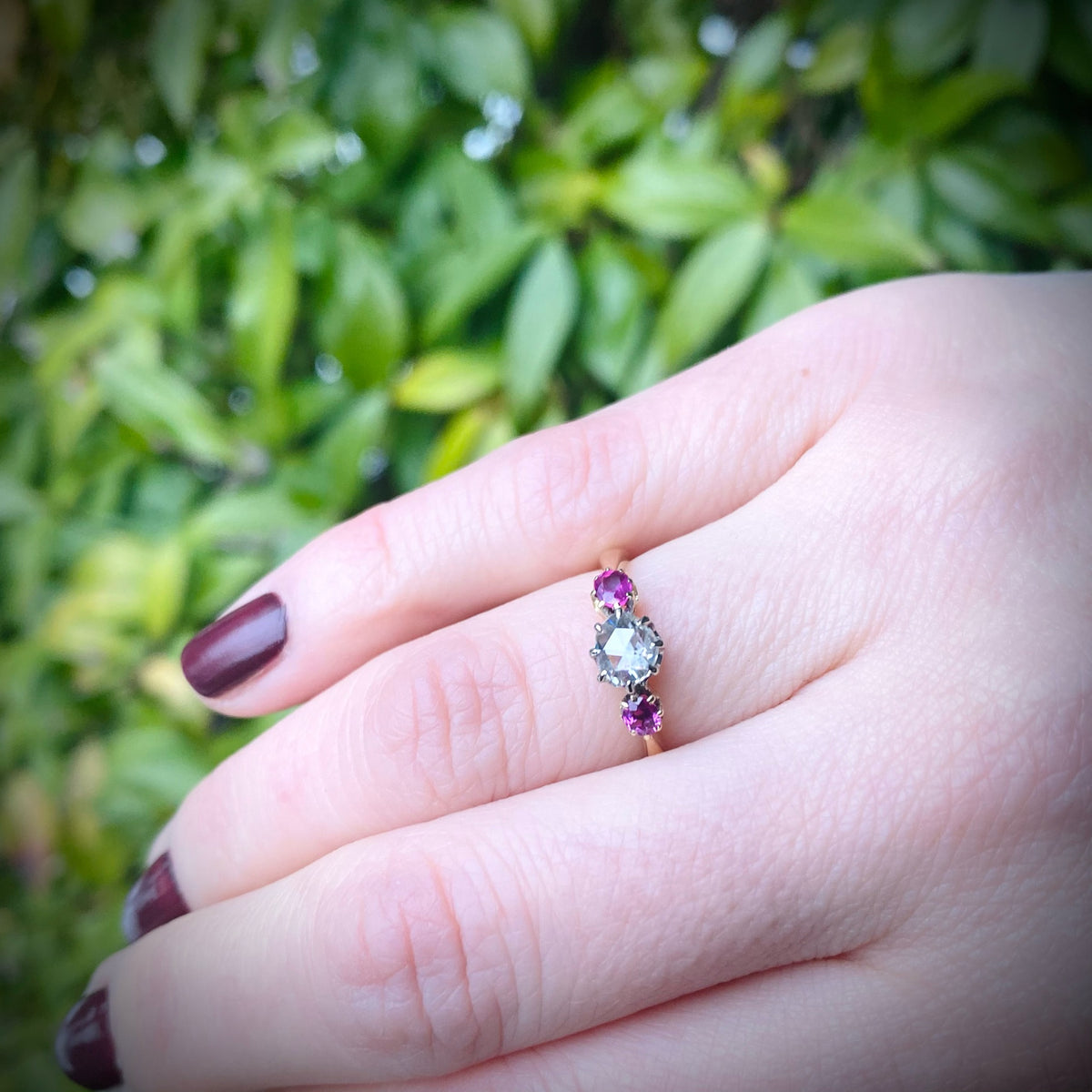 Rose Cut Diamond and Rubies Gold Ring