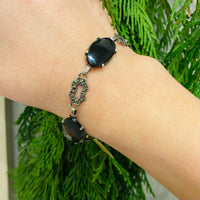 Dark and Sparkly Onyx and Marcasite Bracelet