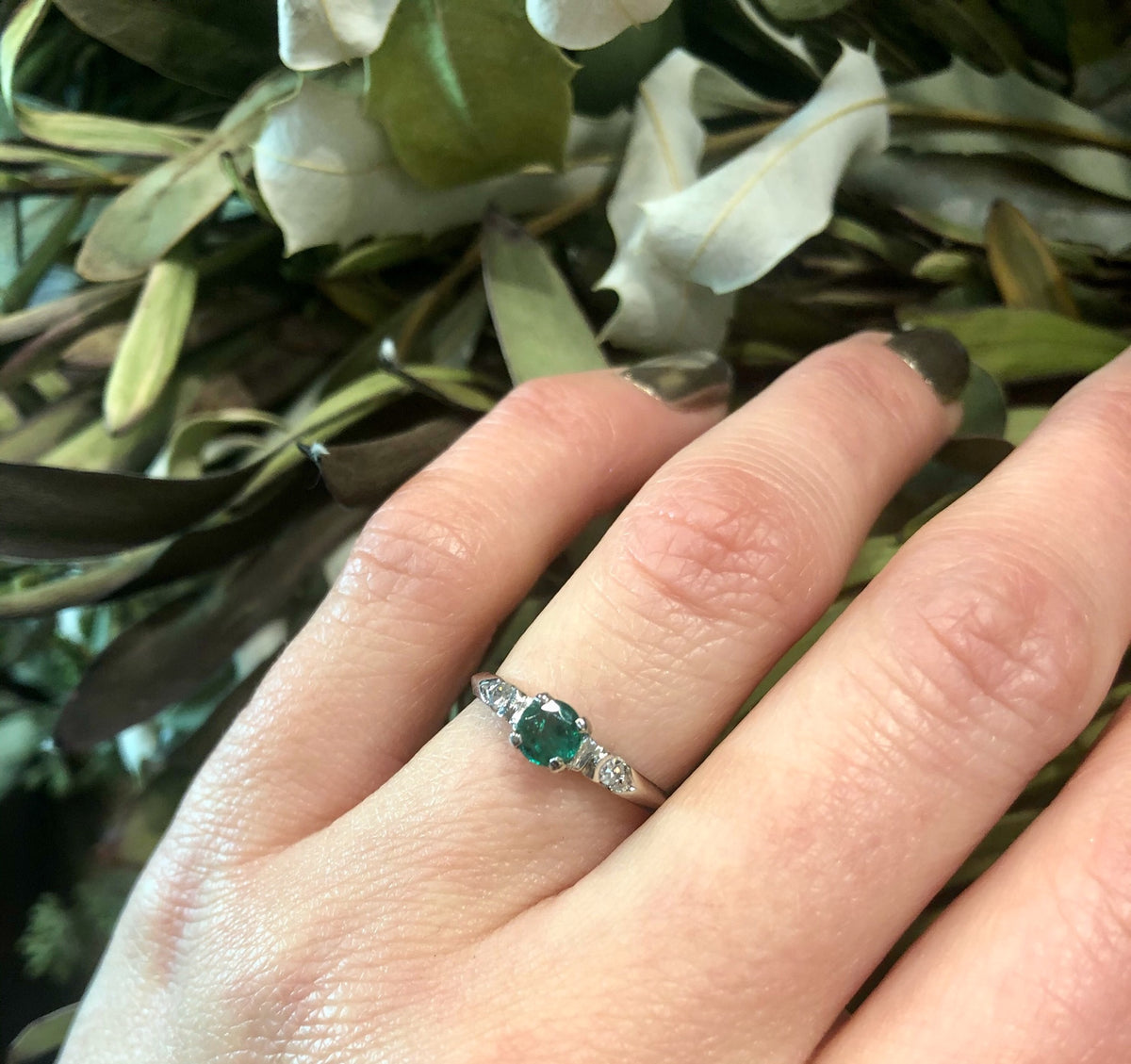 Emerald and Diamond Platinum Engagement Ring