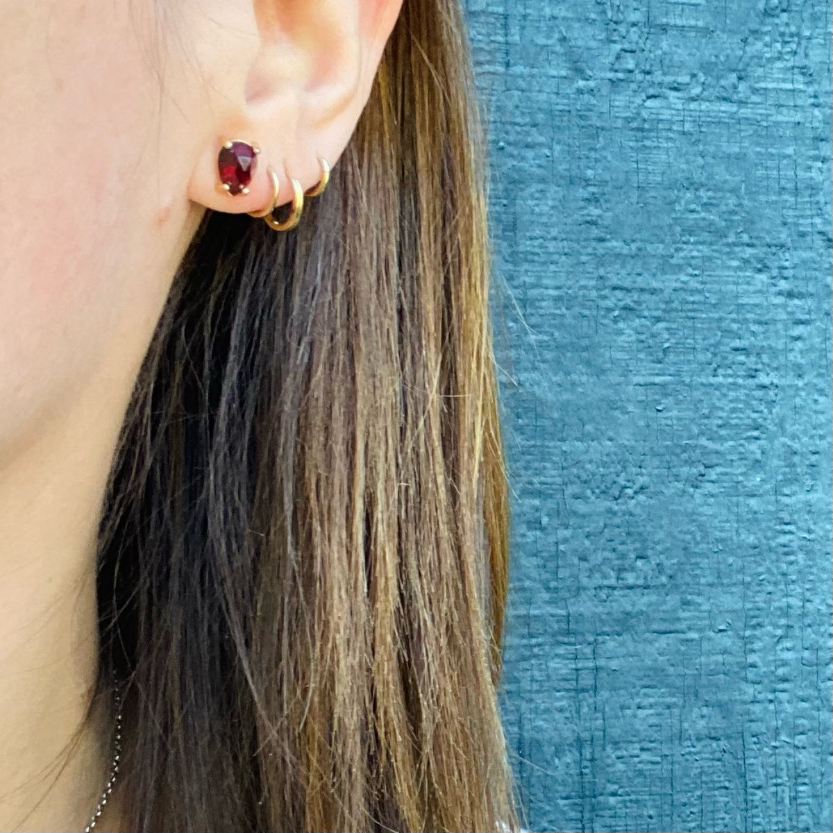 Rose Cut Pear Shaped Garnet and Gold Stud Earrings