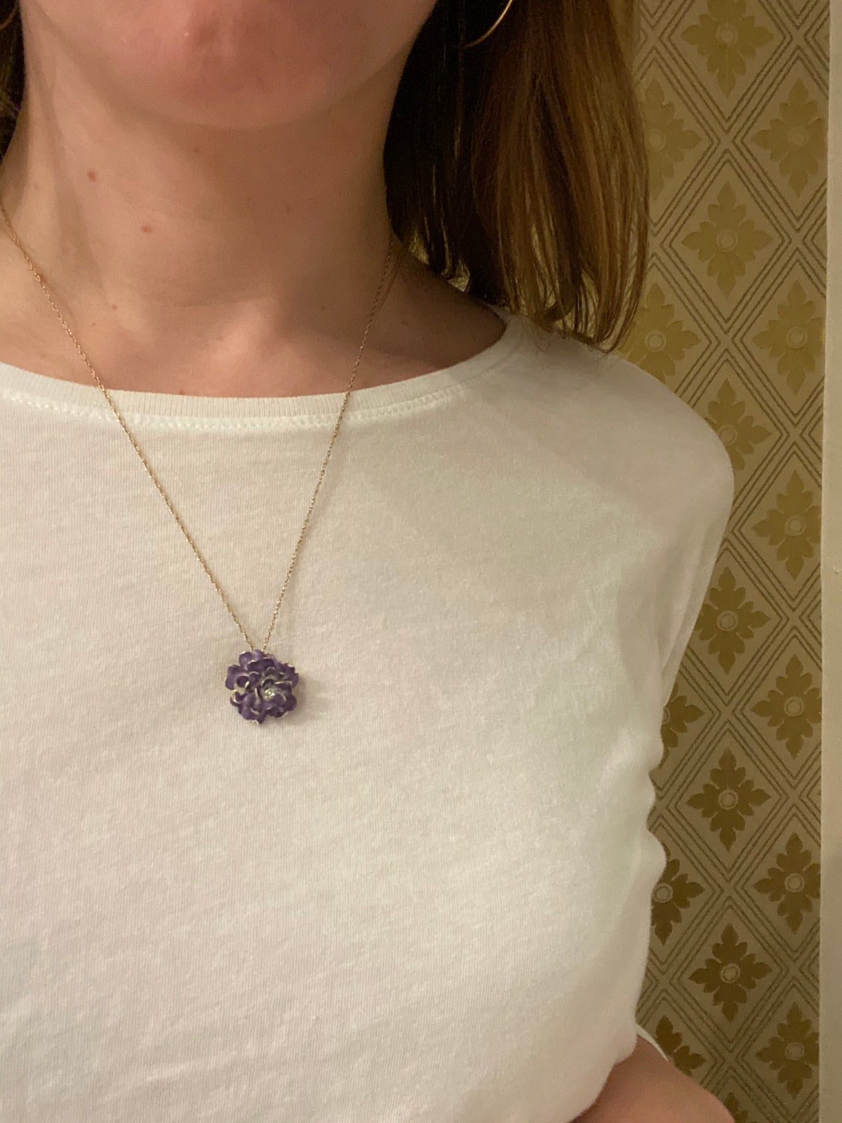 Lavender Rose Enameled Pin Pendant