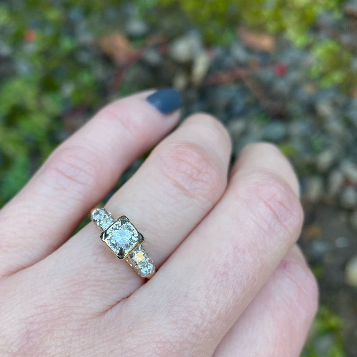 Classic 1940's 2 tone gold Diamond Engagement Ring